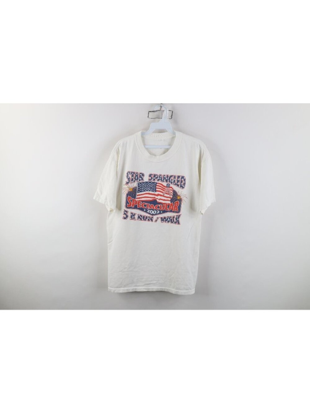 Vtg Y2K 2002 Mens Large Star Spangled Spectacular 5k Running Road Race T-Shirt